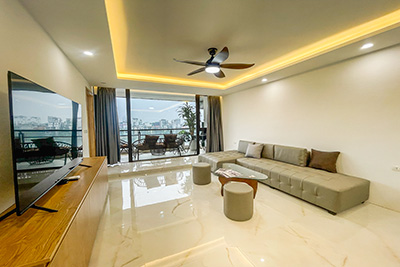 A newly renovated 2-bedroom apartment with a front lake view for rent in Tay Ho