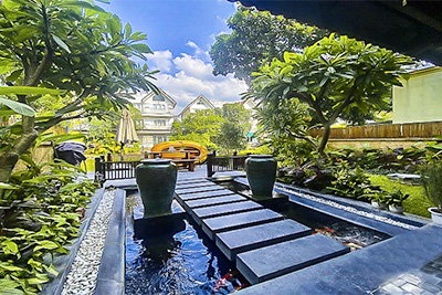 Indochine Style Villa for Rent in Vinhomes Riverside, 270m², 5BR, with Koi Pond Garden