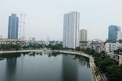 Lake view 2 BR serviced apartment for rent in Pham Huy Thong, Ba Dinh